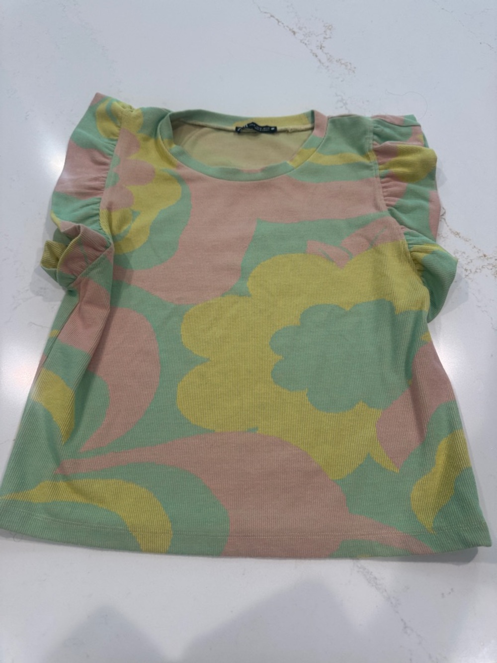 Zara Pastel Floral Print Ruffle Sleeve Tee